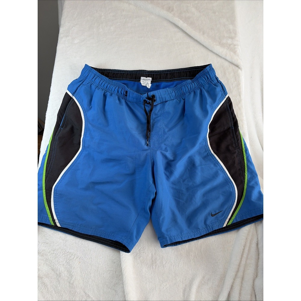 Nike Swim trunks Large‎ Blue Black Colorblock Y2K Vintage Embroidered Swoosh